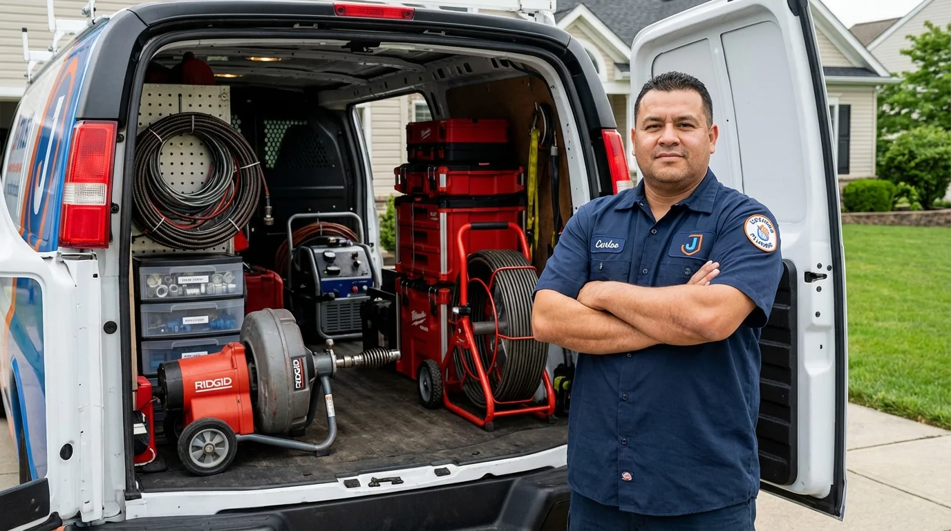 Professional drain cleaning equipment and Johns Plumbing LLC plumber in Troy