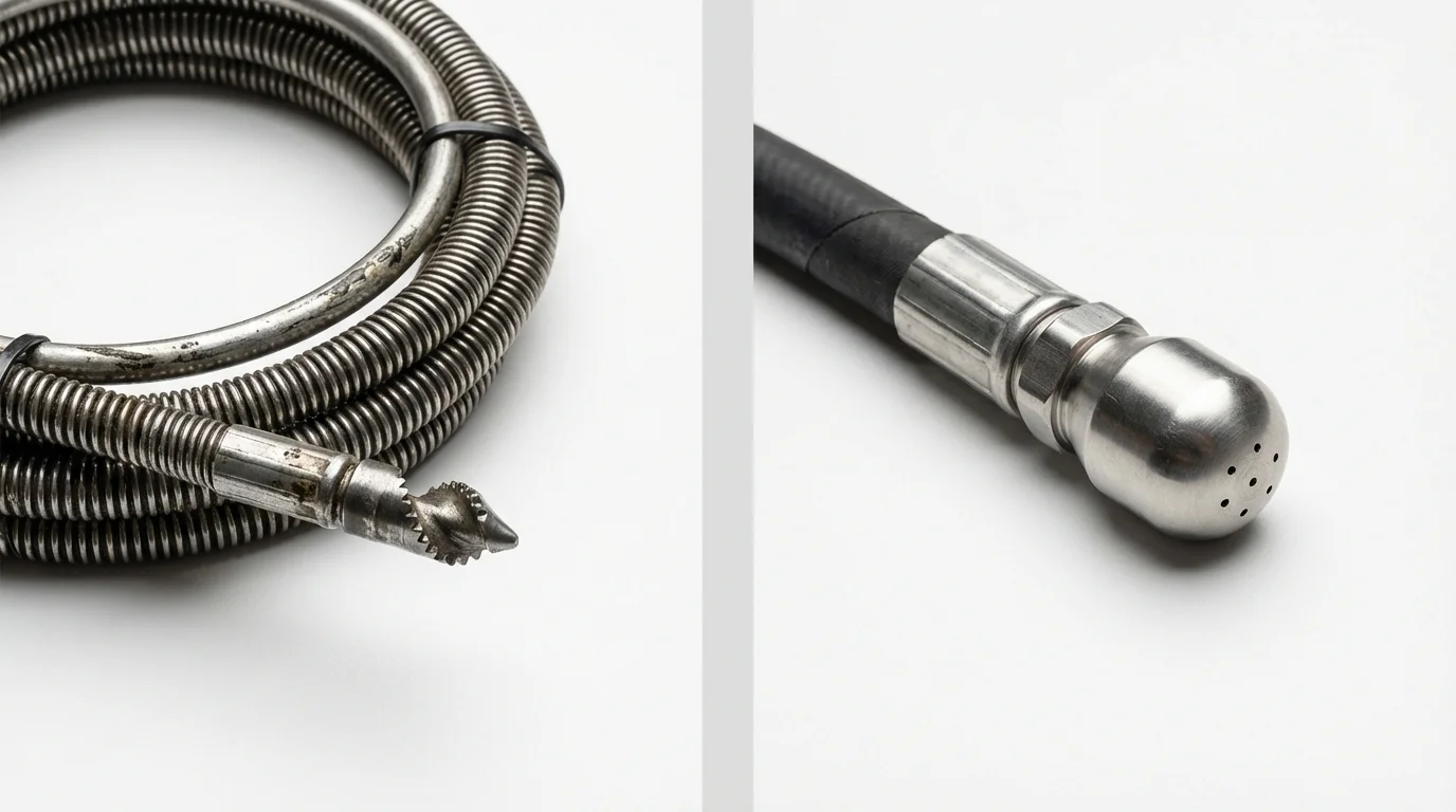 Drain snake cable and hydro jetting nozzle used for drain cleaning in Troy, NH